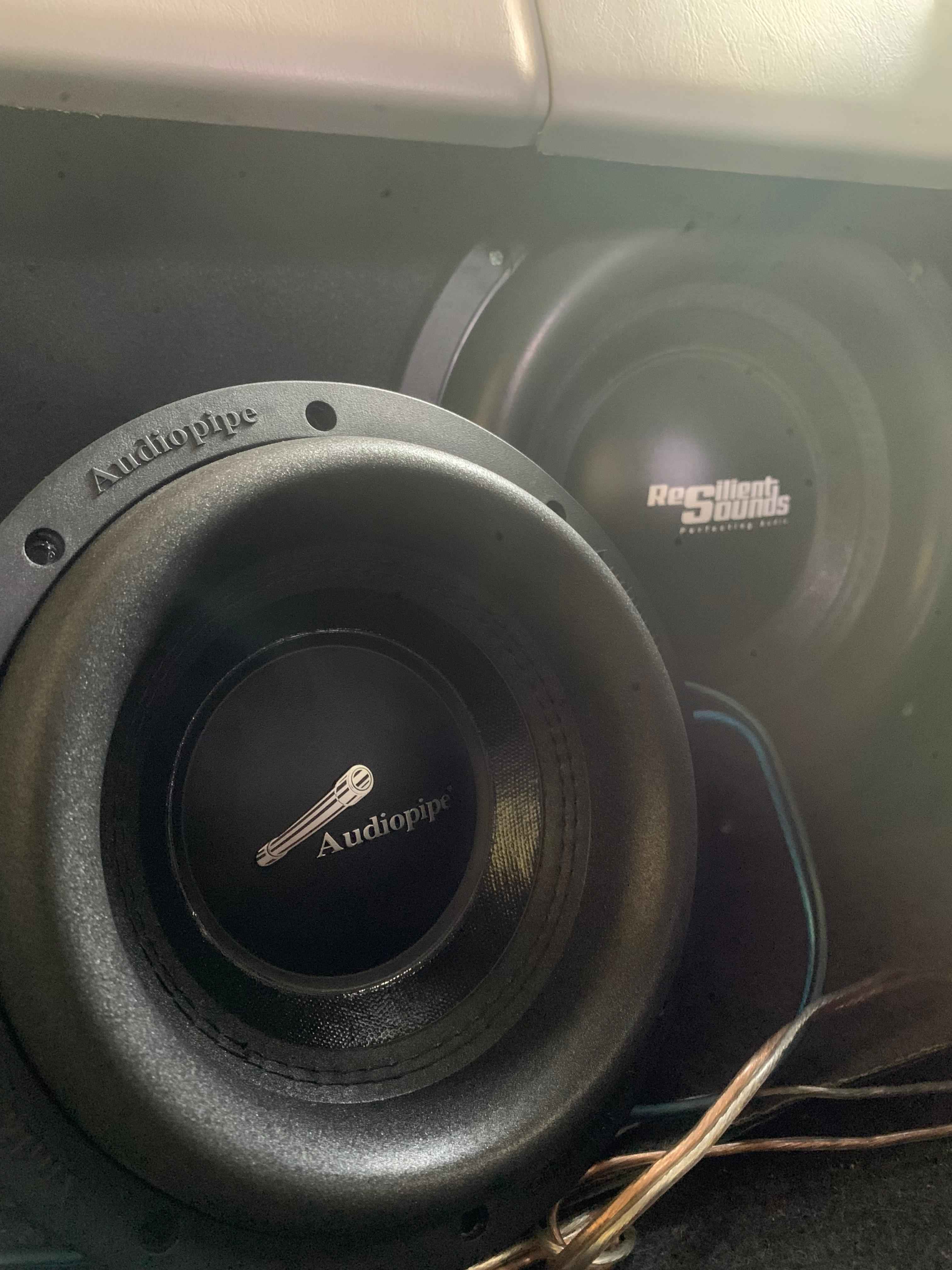 Audiopipe subwoofer cone with Resilient Sounds driver behind